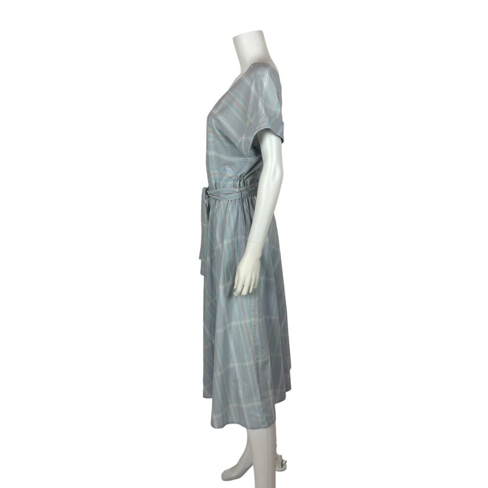 Vintage 80s Striped Dress Womens Large Blue Off The Shoulder Fit And Flare - Picture 7 of 11